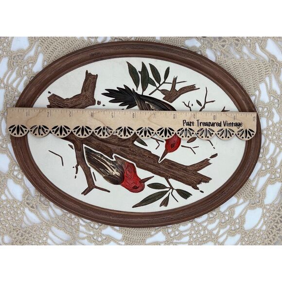 Vintage Chalkware Bird Decor Woodpecker Picture 3-D Wall Art - Picture 7 of 7